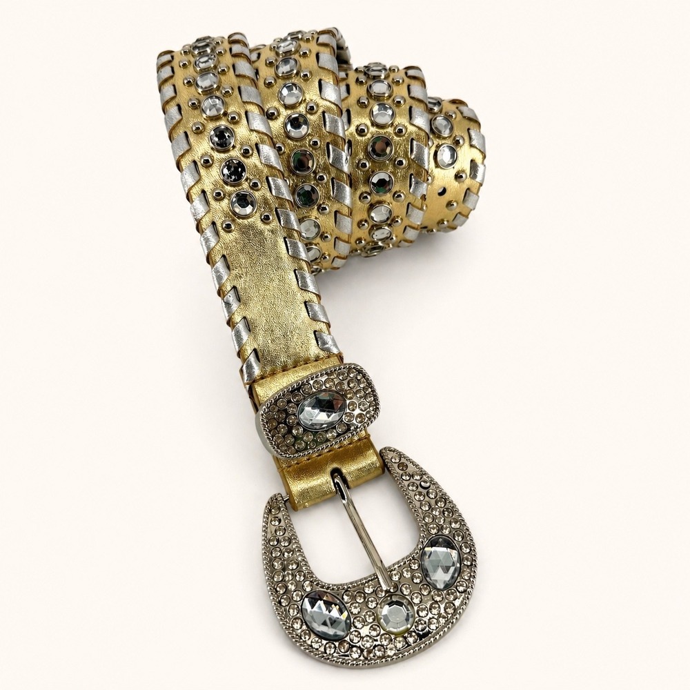 Country Cowgirl Women Large Belt Gold Silver Rhinestone Western Bling Rodeo Glam